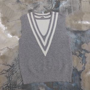 Sandro Paris Grey Striped V-Neck Sweater Vest‎